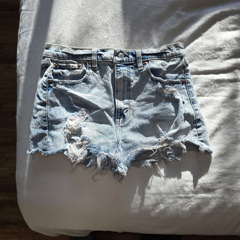 Abercrombie & Fitch Light Blue Distressed Jean Shorts